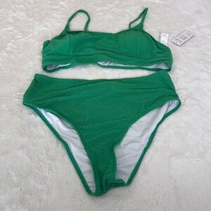 Cupshe Womens Green Textured High Waisted Bikini Set Size XL CAA12C3A035RAXL NWT